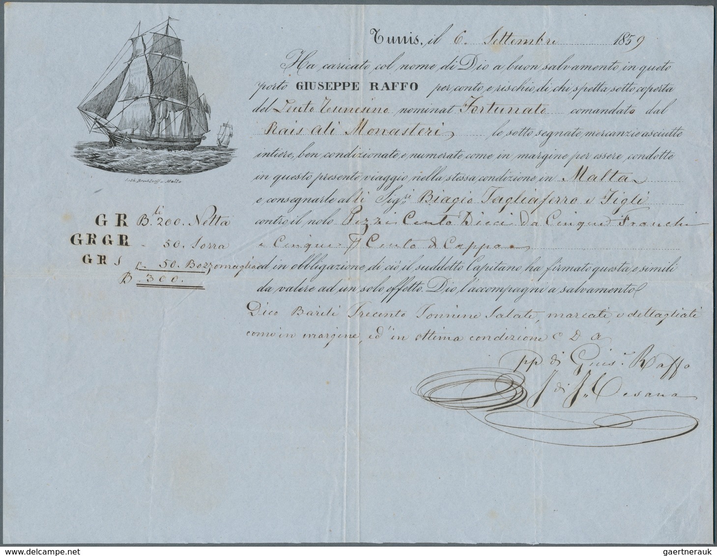 24865 Schiffspost Alle Welt: 1798/1867, 27 Consignment Notes And Four Shipletters Often With Maritime Illu - Autres & Non Classés