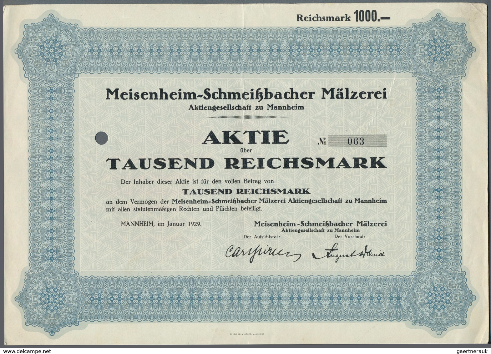24933 Thematik: Alkohol-Bier / Alcohol-beer: 1929, Meisenheim-Schmeißbacher Mälzerei AG, Mannheim 1929, GR - Autres & Non Classés