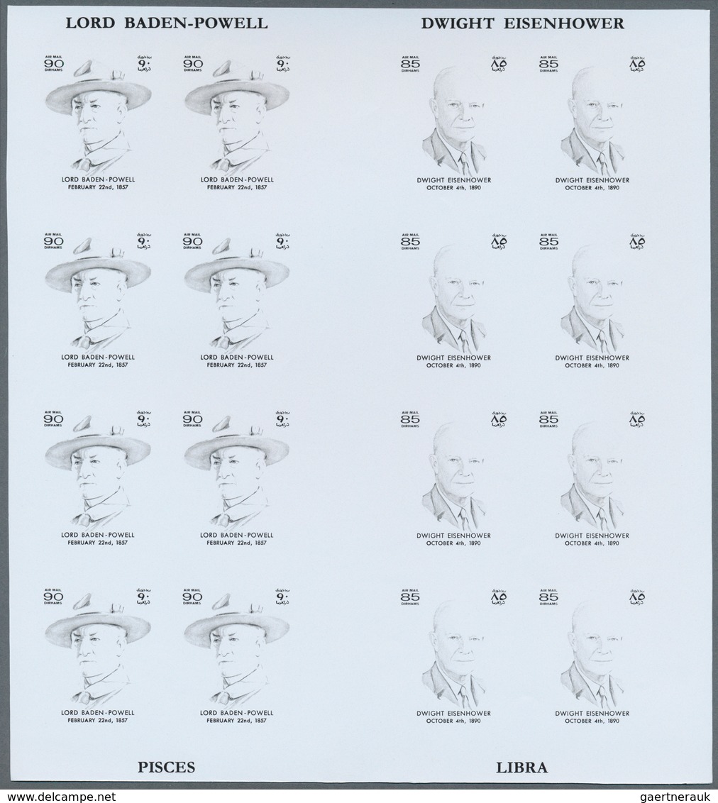 24979 Thematik: Astrologie / astrology: 1971, Ajman. Progressive proofs set of sheets for the issue RENOWN