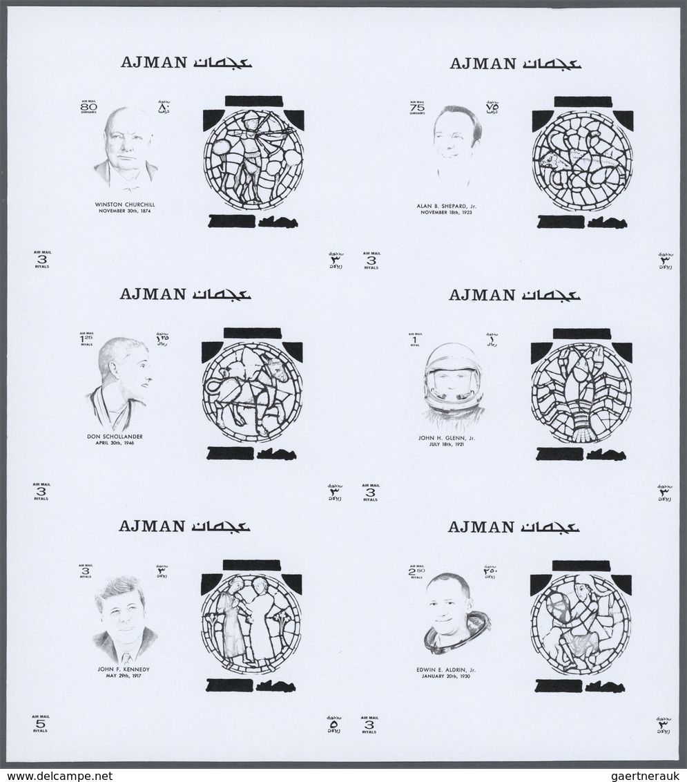 24980 Thematik: Astrologie / astrology: 1971, Ajman. Progressive proofs for the souvenir sheets of the iss