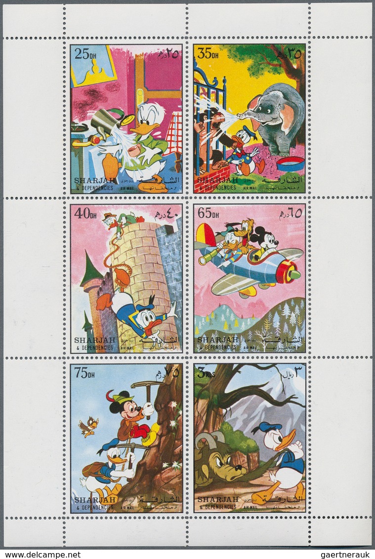 24999 Thematik: Comics / Comics: 1972, Sharjah, u/m assortment of more than 100 se-tenant mini sheets (com