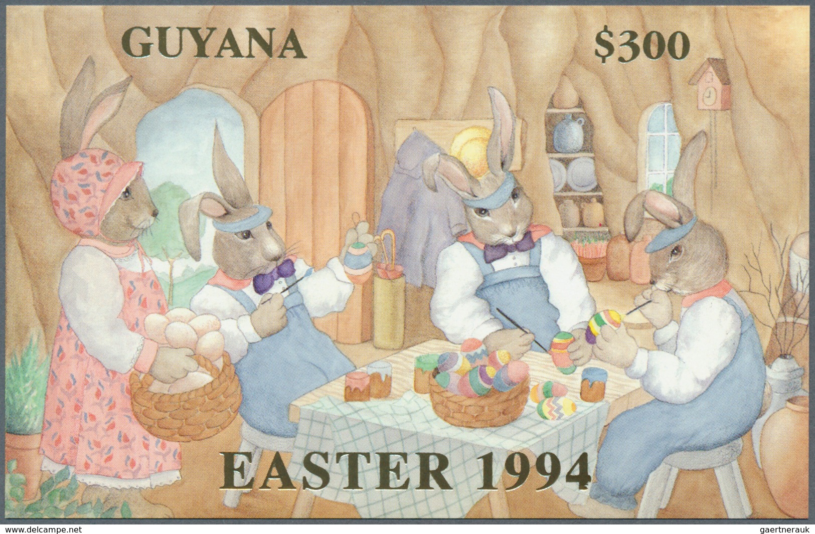 25000 Thematik: Comics / Comics: 1994, Guyana. Lot Of 100 GOLD Blocks "Easter 1994" Showing EASTER BUNNYs - Bandes Dessinées