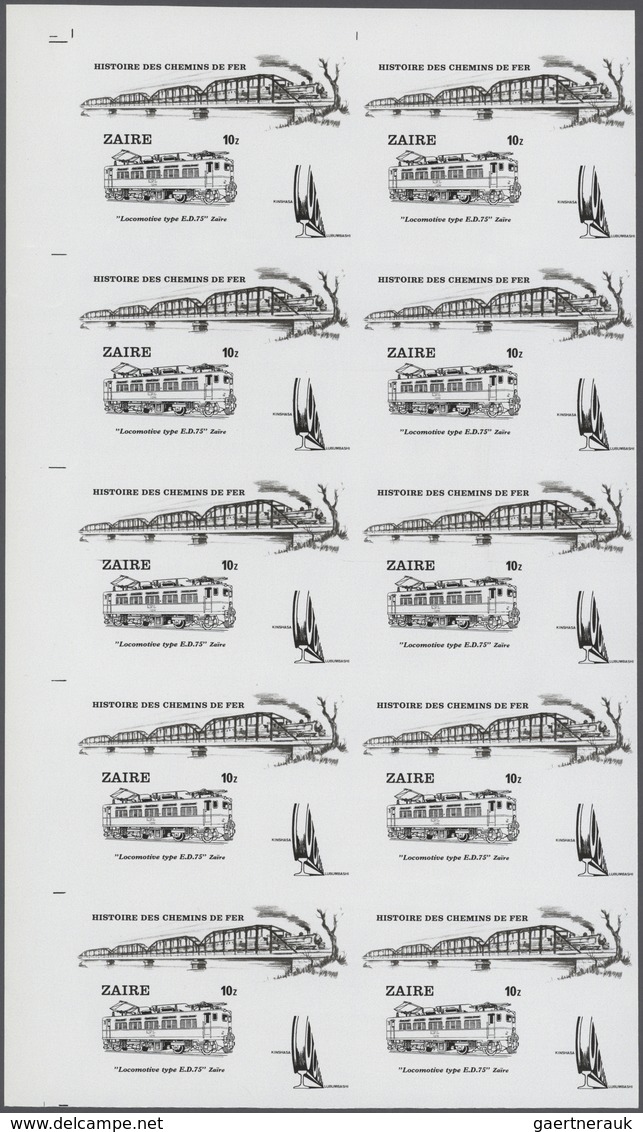 25023 Thematik: Eisenbahn / Railway: 1980, Zaire. Progressive Proofs Set Of Sheets For The Souvenir Sheet - Trains