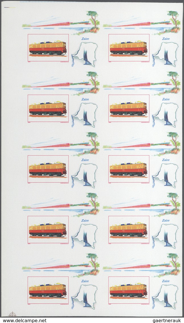 25023 Thematik: Eisenbahn / Railway: 1980, Zaire. Progressive Proofs Set Of Sheets For The Souvenir Sheet - Trains