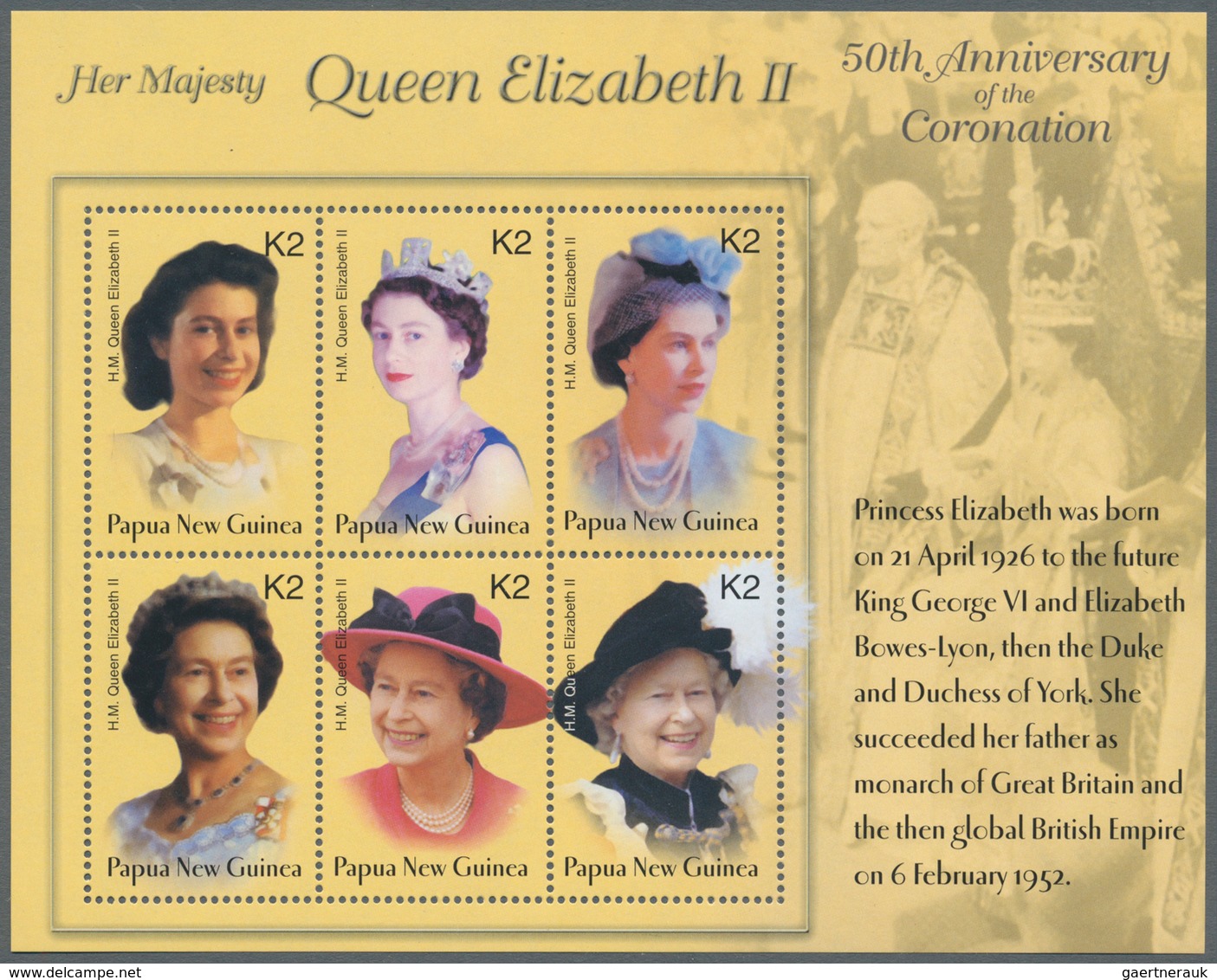 25158 Thematik: Königtum, Adel / Royalty, Nobility: 2002/2003, Papua New Guinea. REIGN OF QUEEN ELIZABETH - Familles Royales