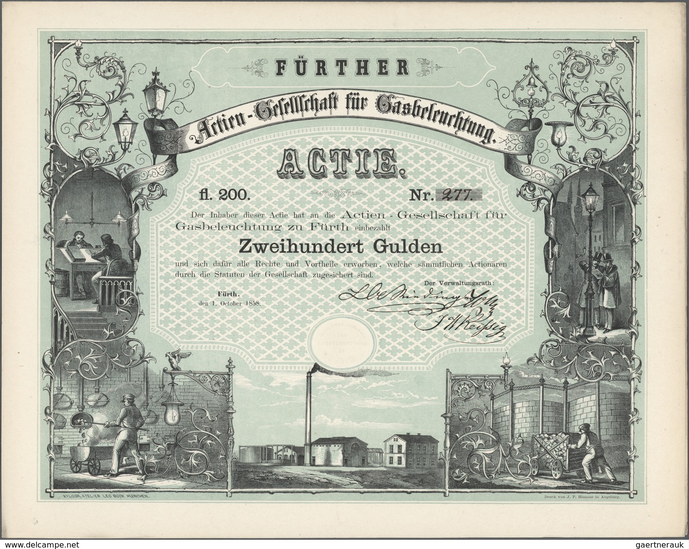 25184 Thematik: Licht-Nacht / Light-night: Aktien-Gesellschaft Für Gasbeleuchtung Zu Fürth, 1. Okt. 1858. - Non Classés