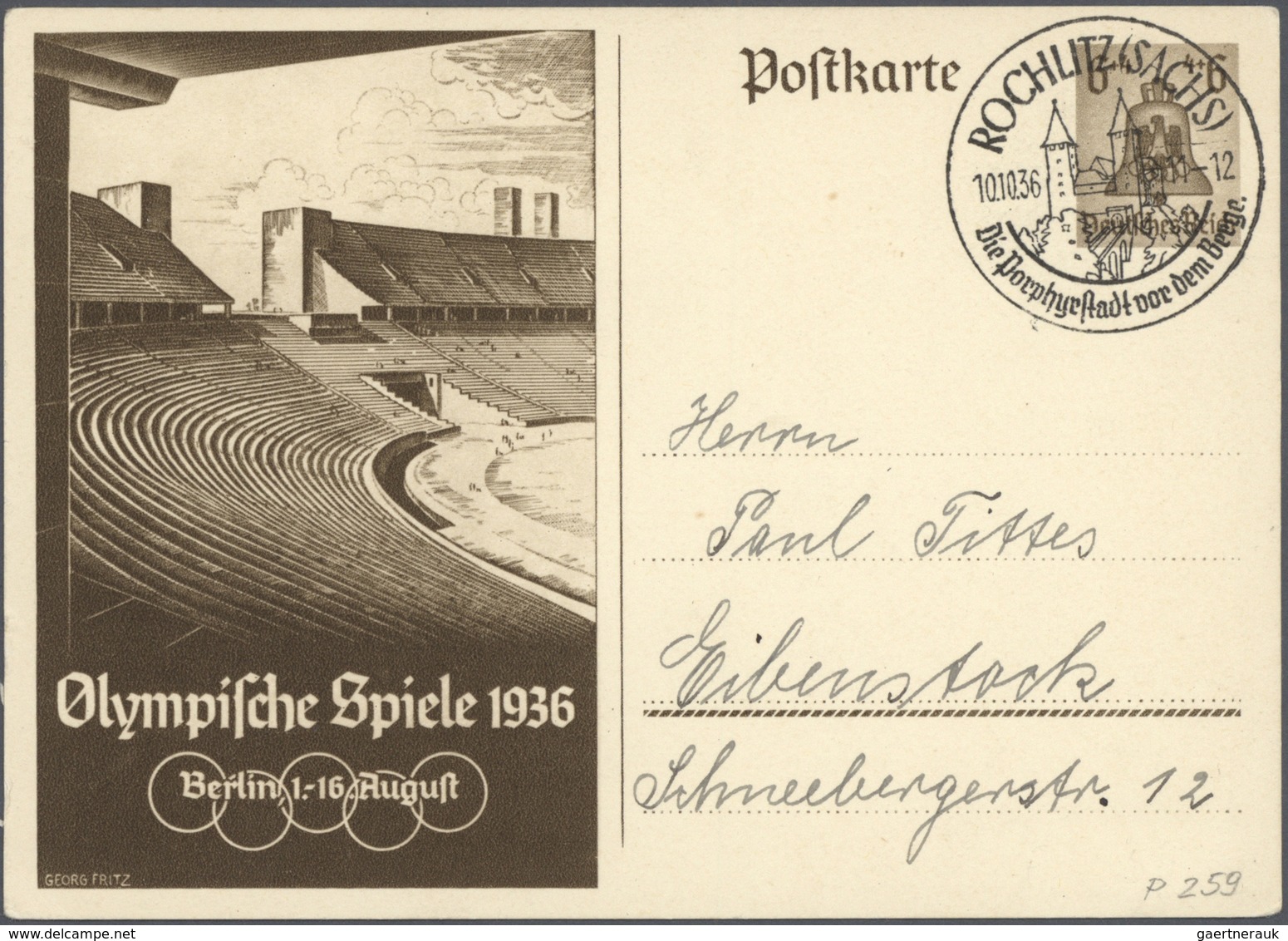 25270 Thematik: Olympische Spiele / Olympic Games: 1936, Olympia Ganzsachenkarton 6 Pfg. Bzw. 15 Pfg. Aus - Autres & Non Classés