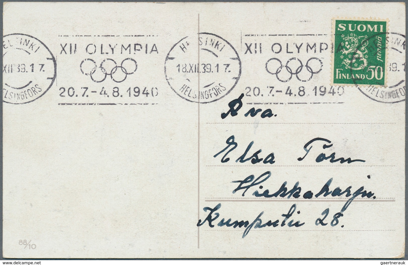 25276 Thematik: Olympische Spiele / Olympic Games: 1939/1940, Finland For Helsinki 1940. Lot Containing 2 - Autres & Non Classés