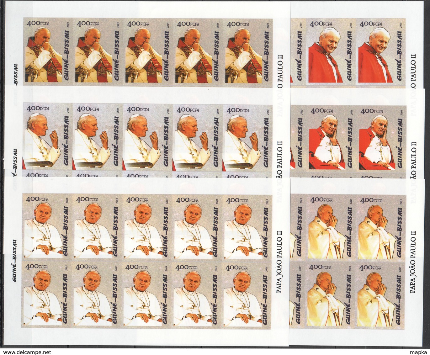 W667 !!! IMPERFORATE 2005 GUINE-BISSAU FAMOUS PEOPLE RELIGION POPE JOHN PAUL II 10SET MNH - Papes