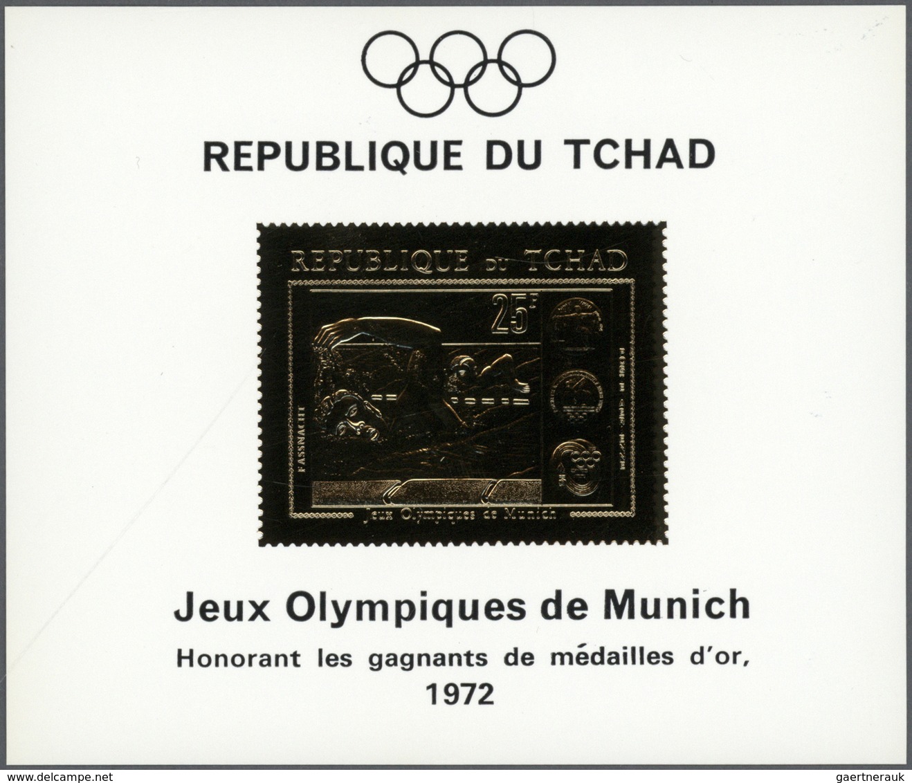 25305 Thematik: Olympische Spiele / Olympic Games: 1971, Tchad, Gold Medal Winners Munich (Swimmers), Gold - Autres & Non Classés