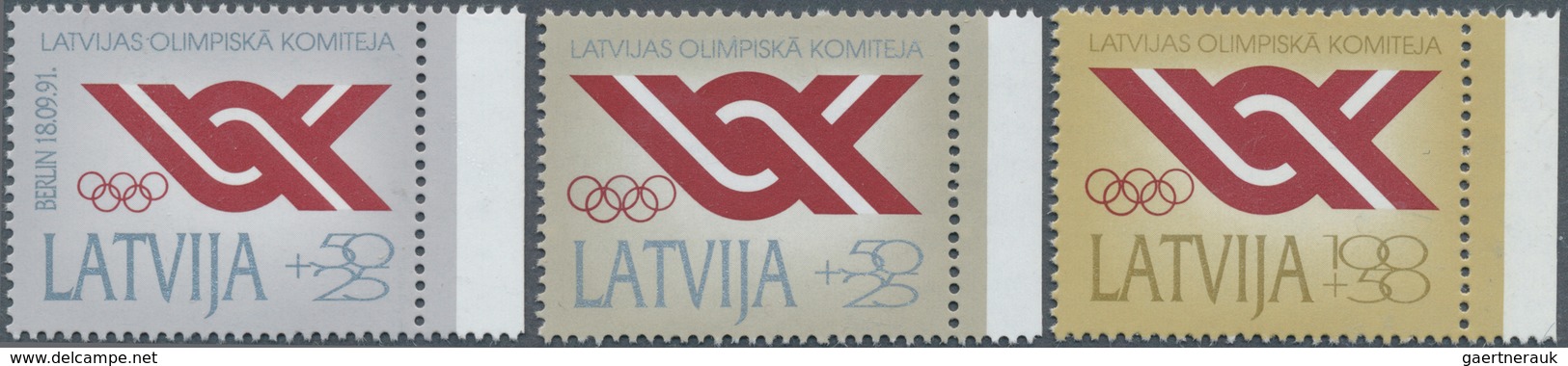 25336 Thematik: Olympische Spiele / Olympic Games: 1992, LATVIA: National OLYMPIC Committ Set Of Three In - Autres & Non Classés