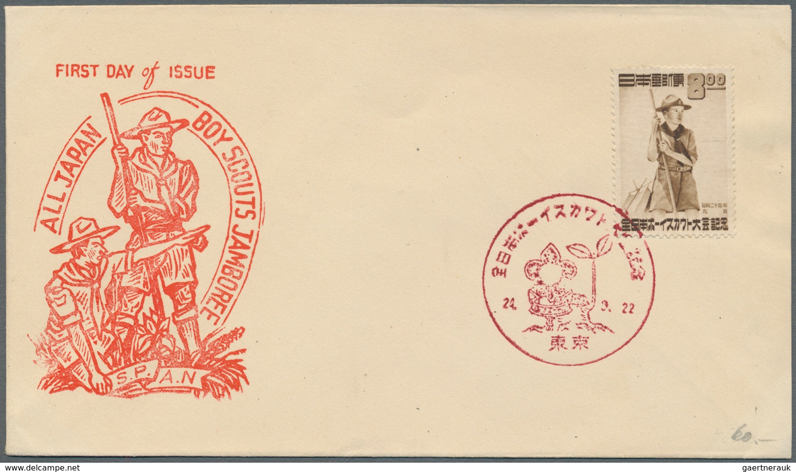 25403 Thematik: Pfadfinder / Boy Scouts: 1949/59, Japan, Covers/FDC (9) Mostly W. 1949 Boy Scout Stamp Inc - Autres & Non Classés