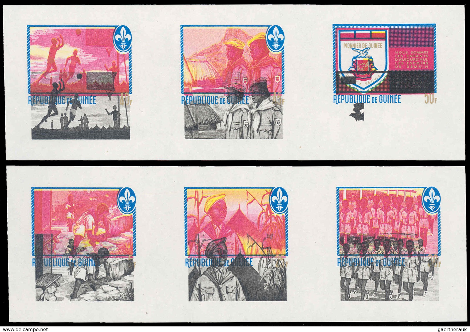 25409 Thematik: Pfadfinder / Boy Scouts: 1969, Guinea. Accumulation Containing 6 Lots With Proofs, Thereof - Autres & Non Classés