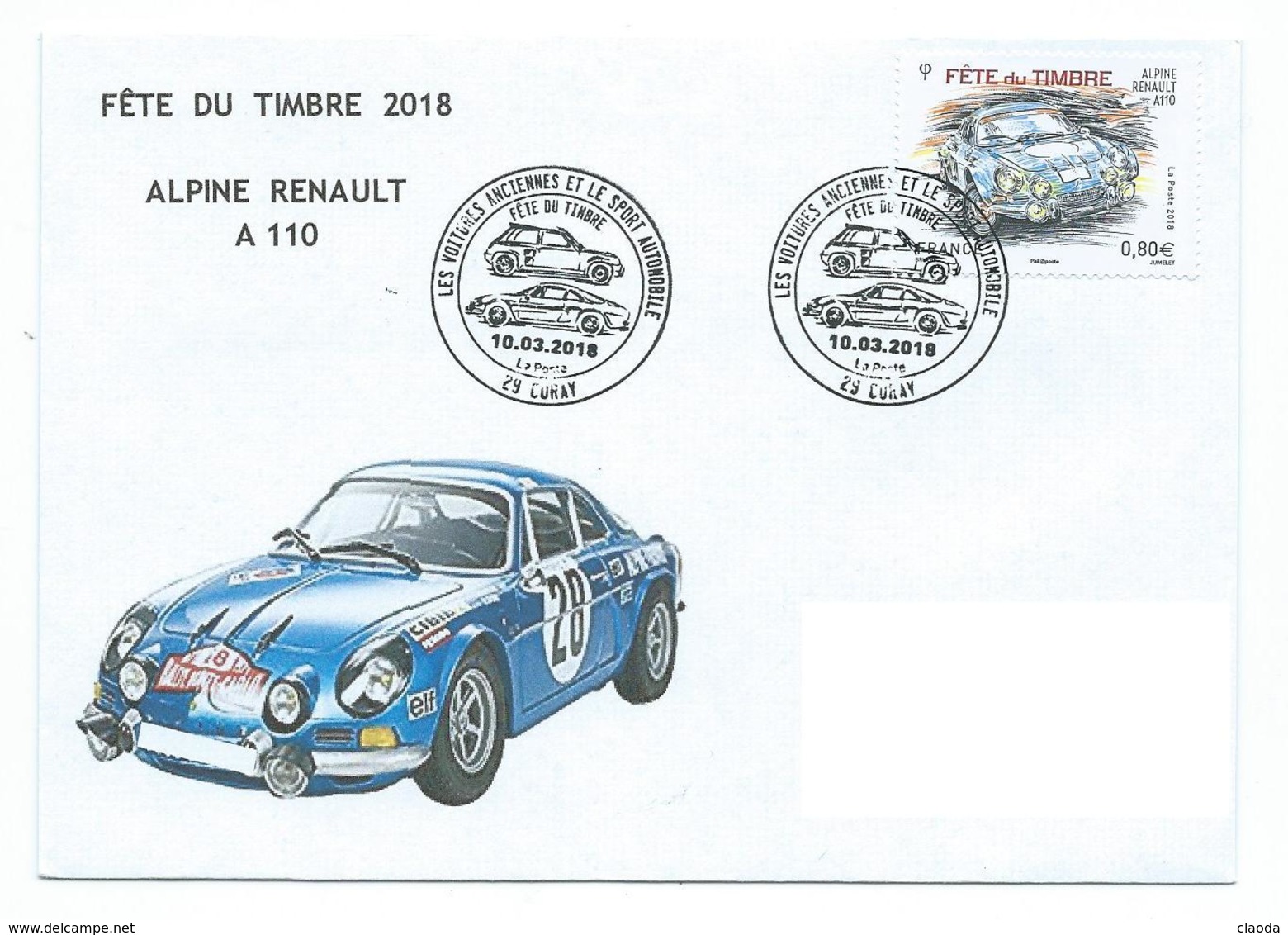 16403 - FÊTE DU TIMBRE 2018 - - ALPINE RENAULT - A 110 - CORAY (Finistère) - Cachets Commémoratifs