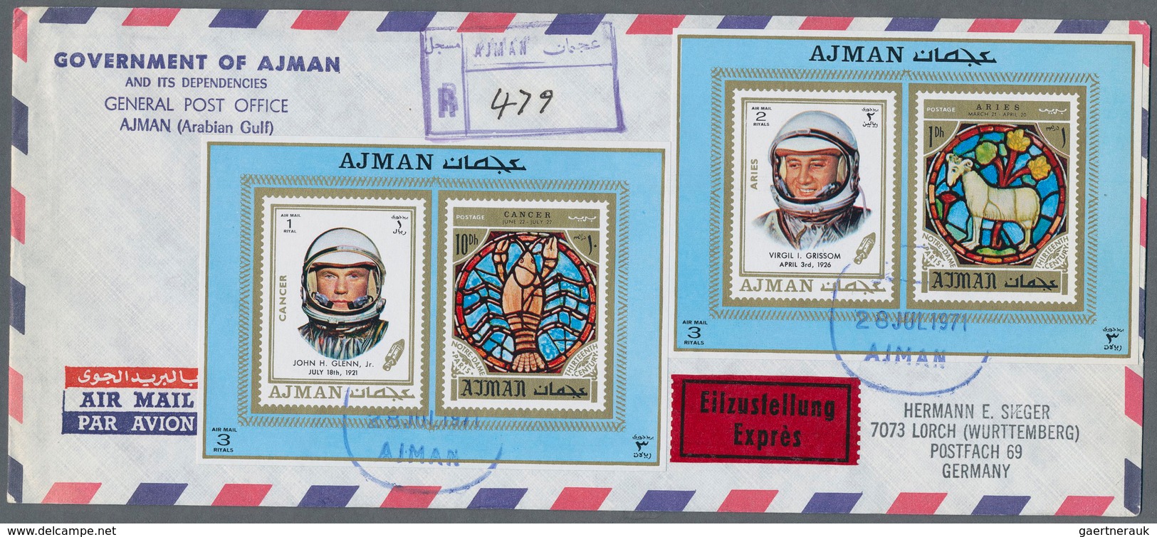 25463 Thematik: Raumfahrt / astronautics: 1969/1973, Ajman/Fujeira, group of 18 covers (registered airmail