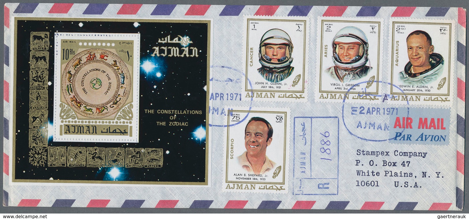 25463 Thematik: Raumfahrt / astronautics: 1969/1973, Ajman/Fujeira, group of 18 covers (registered airmail