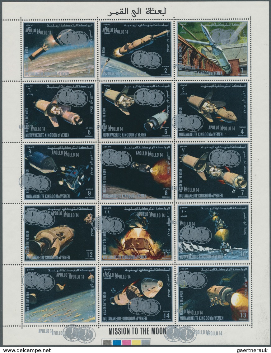 25469 Thematik: Raumfahrt / Astronautics: 1969/1970, APOLLO 12+14, Yemen Kingdom Apollo 12 Se-tenant Sheet - Autres & Non Classés