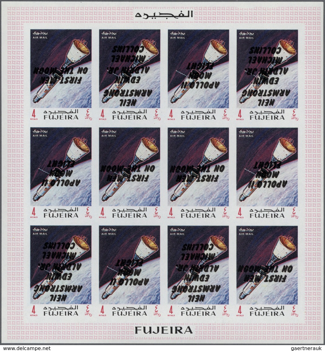 25470 Thematik: Raumfahrt / Astronautics: 1969, Fujeira, "Apollo Flight" Issues With INVERTED Overprints, - Autres & Non Classés