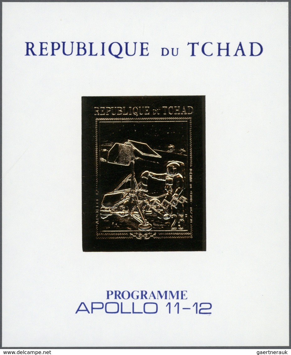 25476 Thematik: Raumfahrt / Astronautics: 1970, Tchad, Apollo XI/XII, Gold Issue, Perf./imperf. Stamp And - Autres & Non Classés