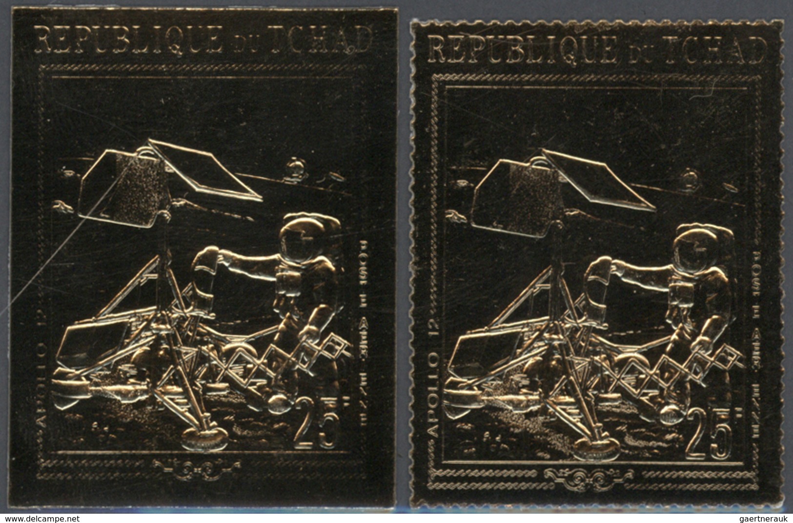 25476 Thematik: Raumfahrt / Astronautics: 1970, Tchad, Apollo XI/XII, Gold Issue, Perf./imperf. Stamp And - Autres & Non Classés