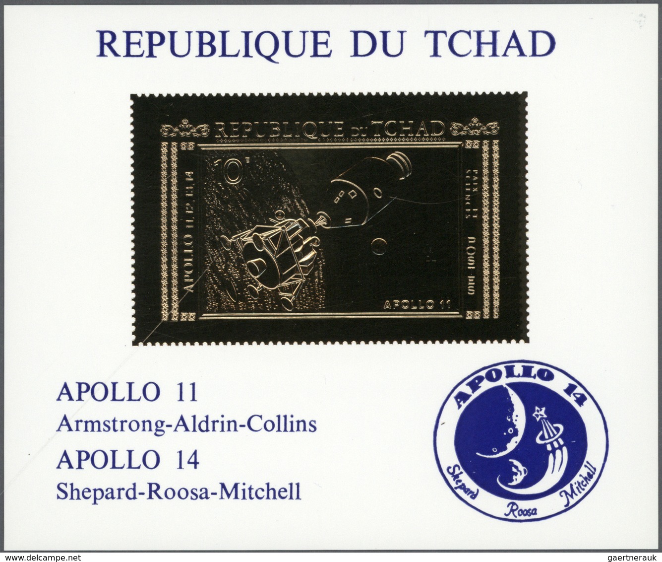 25477 Thematik: Raumfahrt / Astronautics: 1971, Tchad, Apollo XI/XIV, Gold Issue, Perf./imperf. Stamp And - Autres & Non Classés