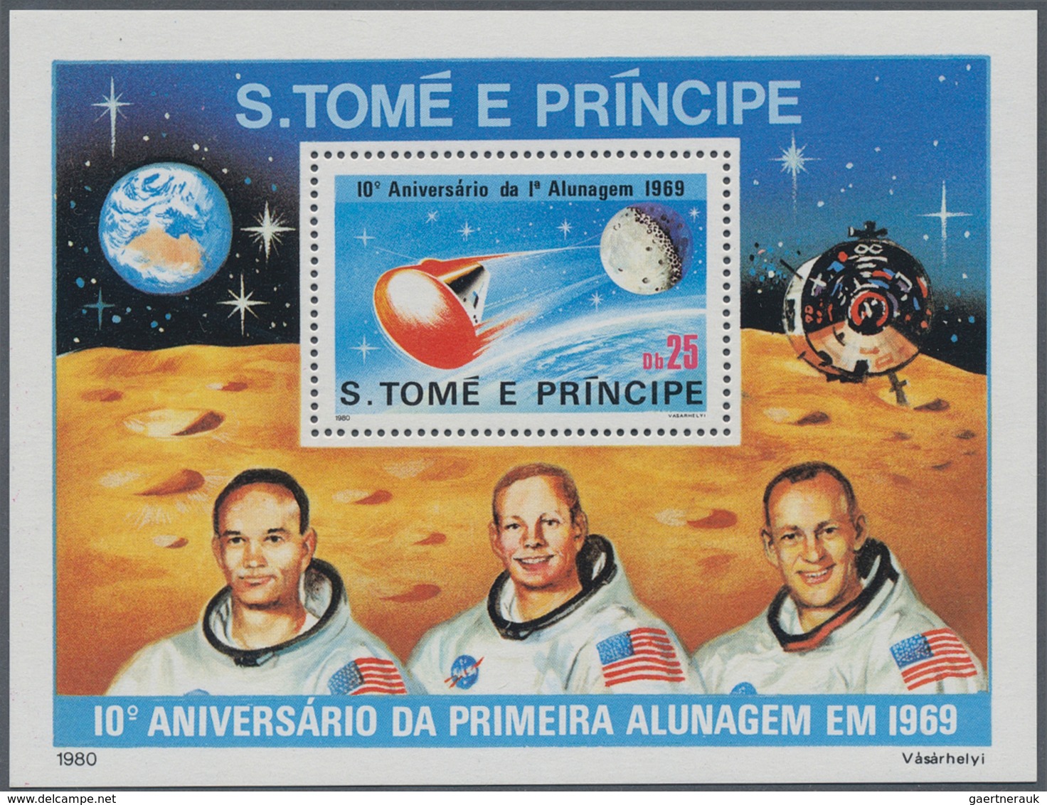 25482 Thematik: Raumfahrt / Astronautics: 1980, SAO TOME E PRINCIPE: 10 Years Of Moon Landing Miniature Sh - Autres & Non Classés