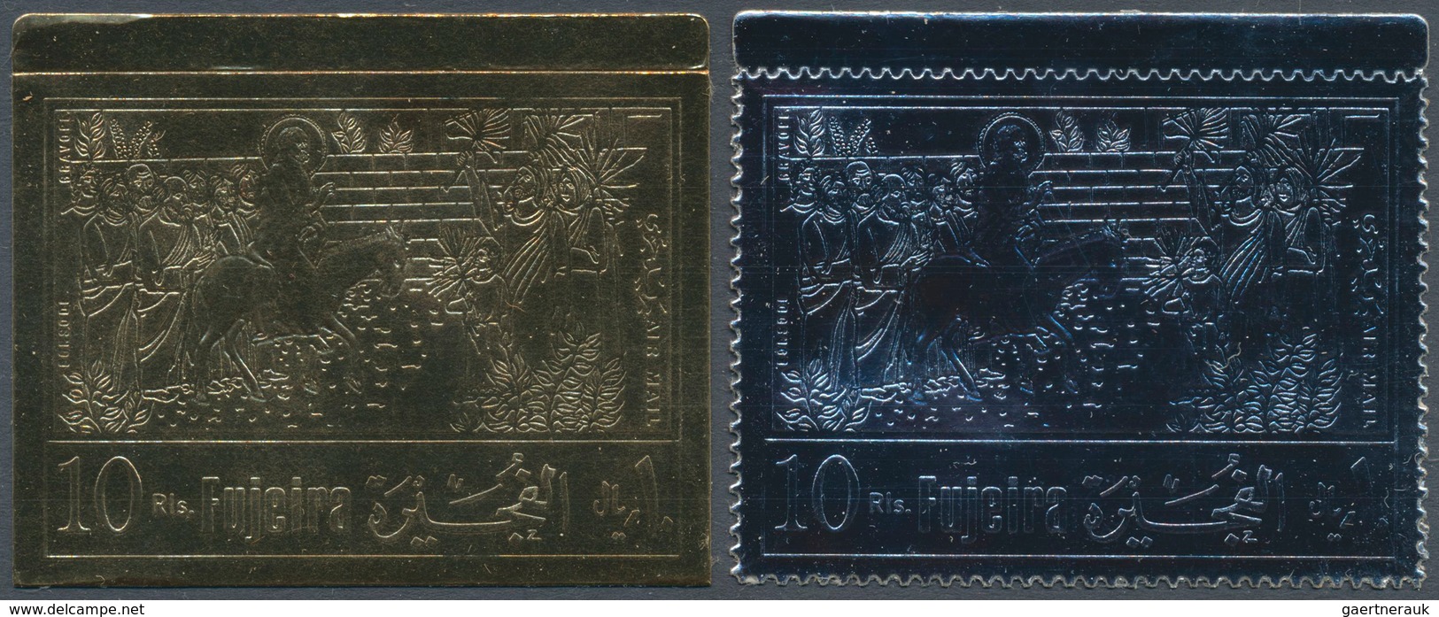 25492 Thematik: Religion / Religion: 1970, FUJEIRA: Easter 'Christ's Entry Into Jerusalem' Gold And Silver - Altri & Non Classificati