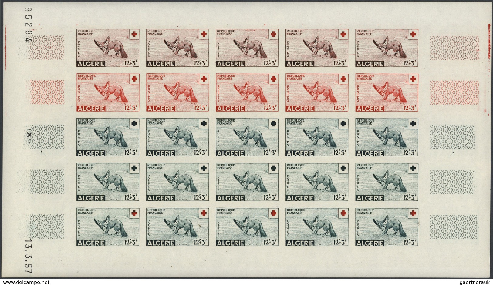 25501 Thematik: Rotes Kreuz / Red Cross: 1957 Algeria Red Cross Two Values Each As Proof Sheet Of 25, With - Croix-Rouge