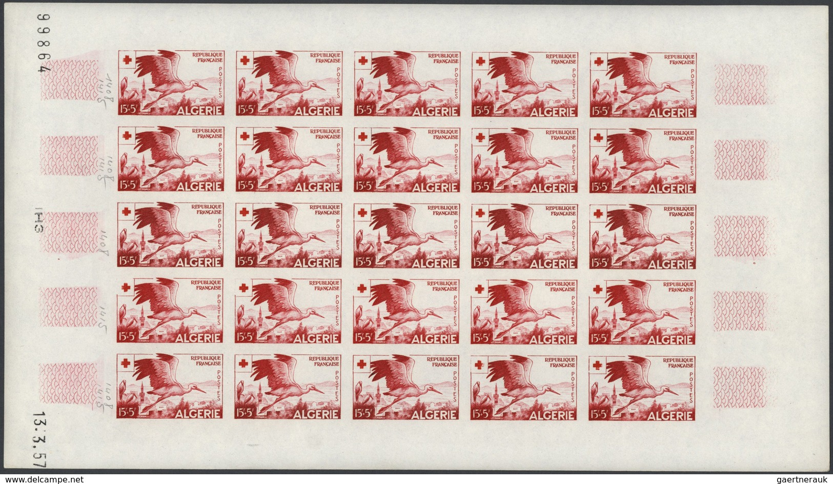 25501 Thematik: Rotes Kreuz / Red Cross: 1957 Algeria Red Cross Two Values Each As Proof Sheet Of 25, With - Croix-Rouge