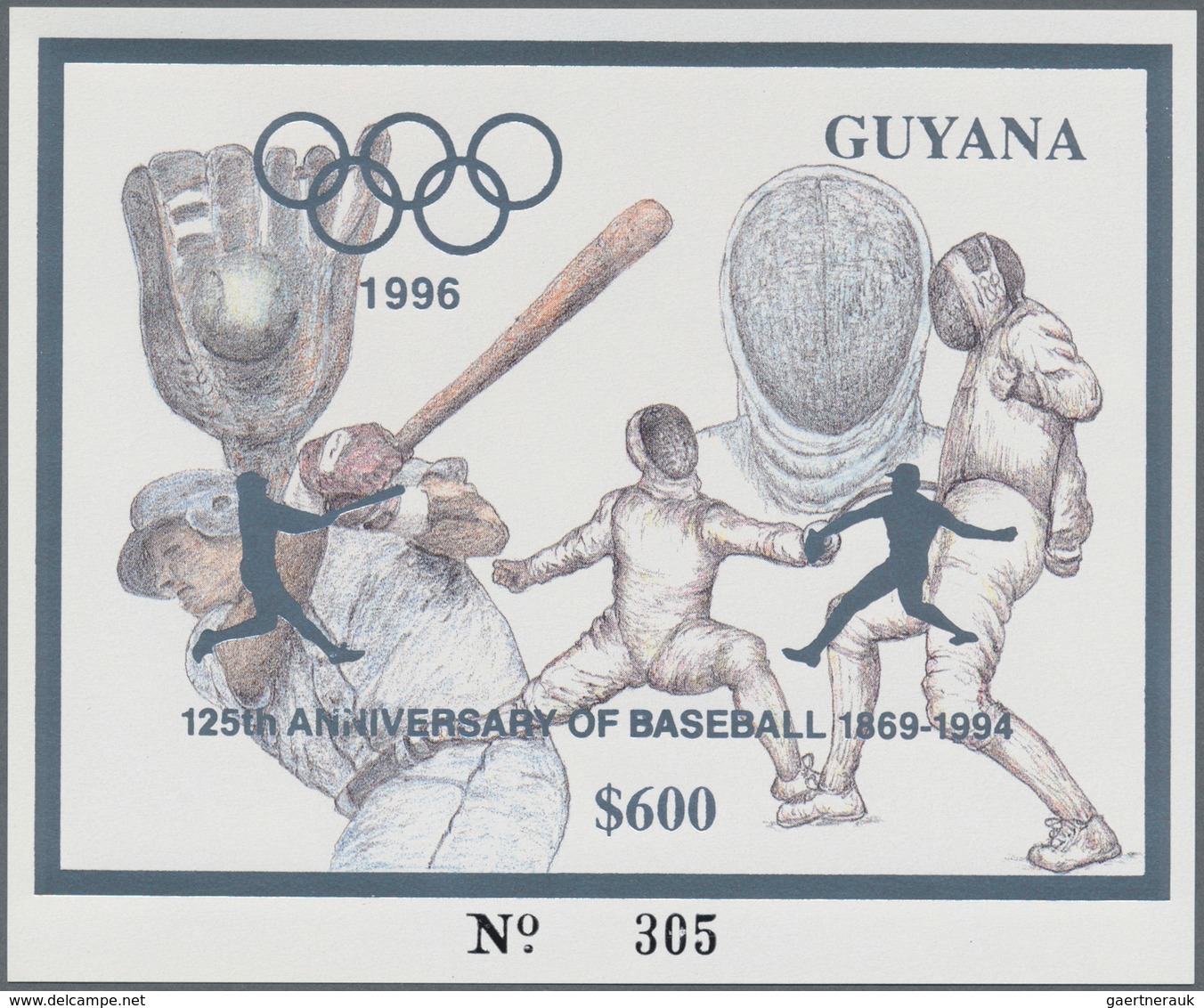 25564 Thematik: Sport-Baseball / Sport-baseball: 1993, Guyana. Set Of 100 GOLD Souvenir Sheets And 100 SIL - Base-Ball
