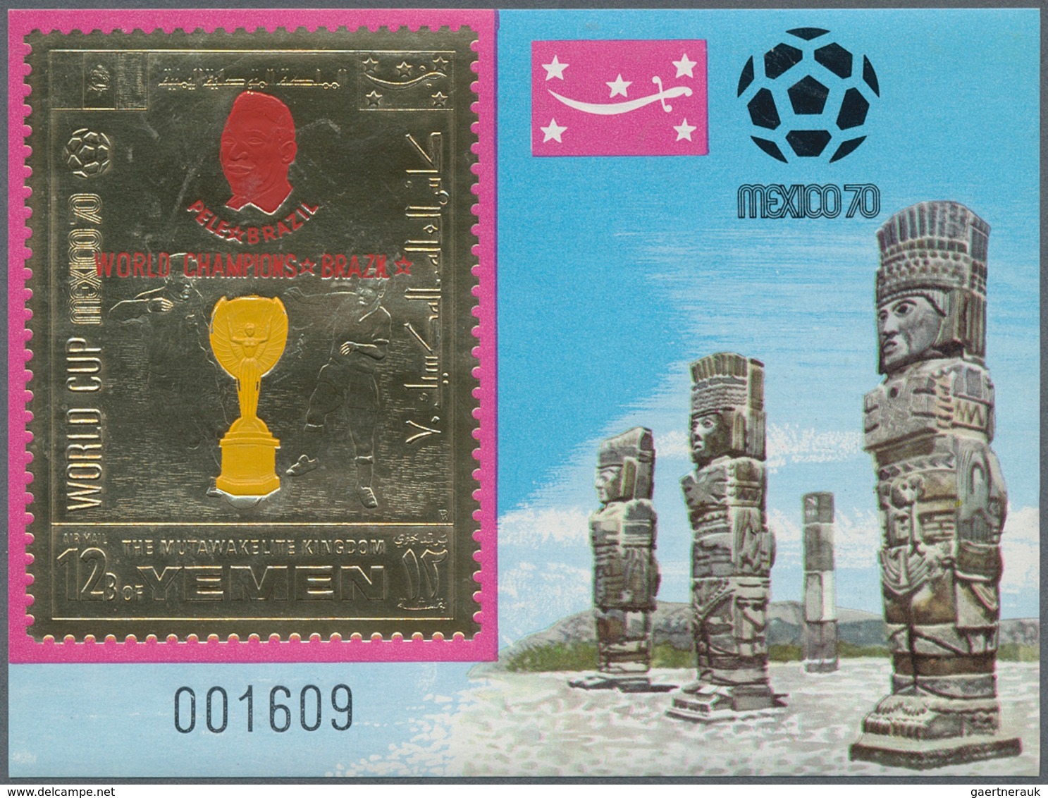 25582 Thematik: Sport-Fußball / Sport-soccer, Football: 1969, Yemen Kingdom GOLD ISSUE "Football World Cha - Autres & Non Classés