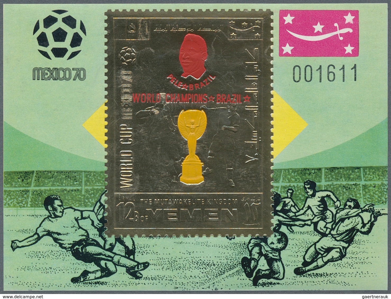 25582 Thematik: Sport-Fußball / Sport-soccer, Football: 1969, Yemen Kingdom GOLD ISSUE "Football World Cha - Autres & Non Classés