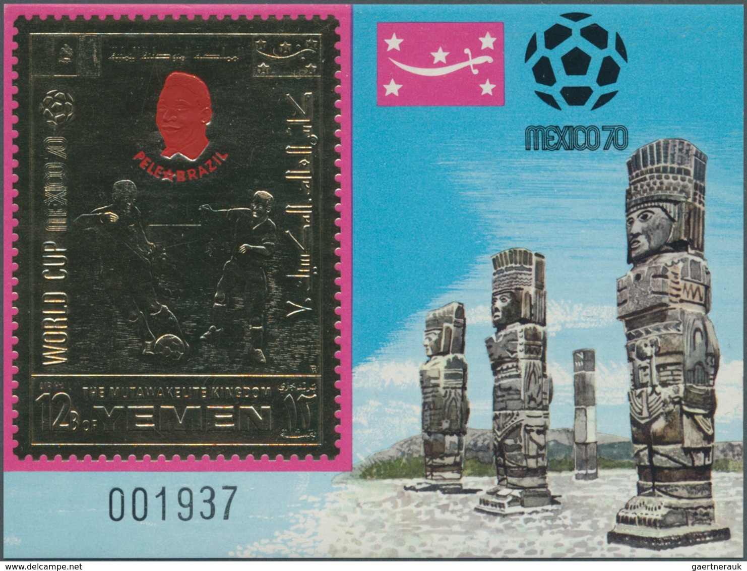 25583 Thematik: Sport-Fußball / Sport-soccer, Football: 1969, Yemen Kingdom GOLD ISSUE "Football World Cha - Autres & Non Classés