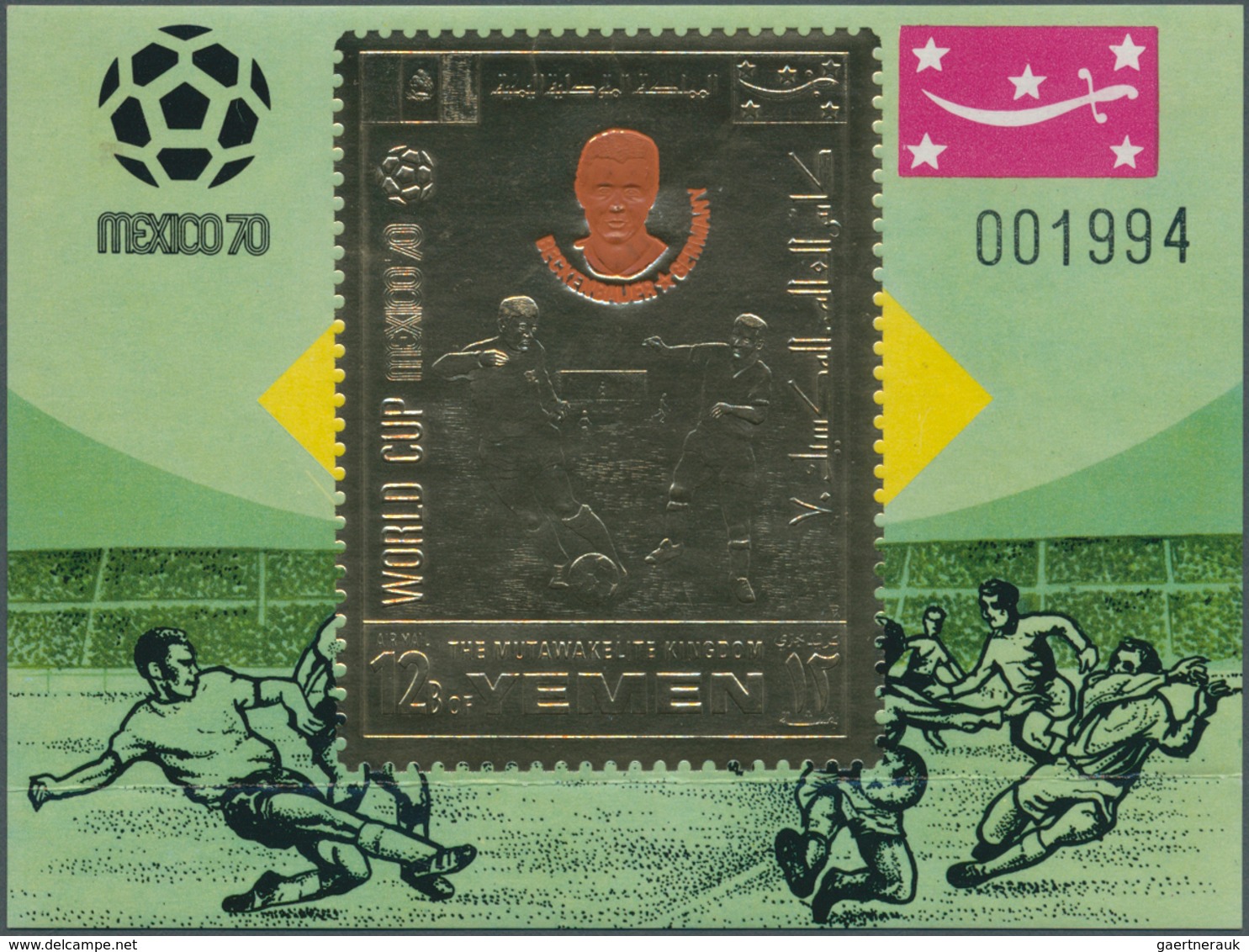 25584 Thematik: Sport-Fußball / sport-soccer, football: 1969, Yemen Kingdom GOLD ISSUE "Football World Cha