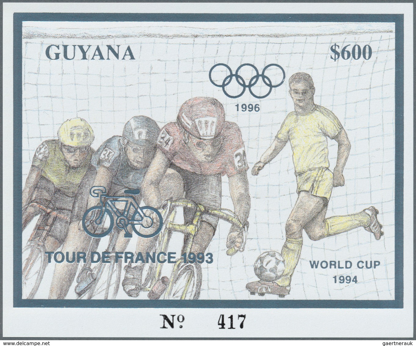 25621 Thematik: Sport-Radsport / Sport-cycling: 1993, Guyana. Lot Of 100 SILVER Blocks $600 Olympic Games - Cyclisme