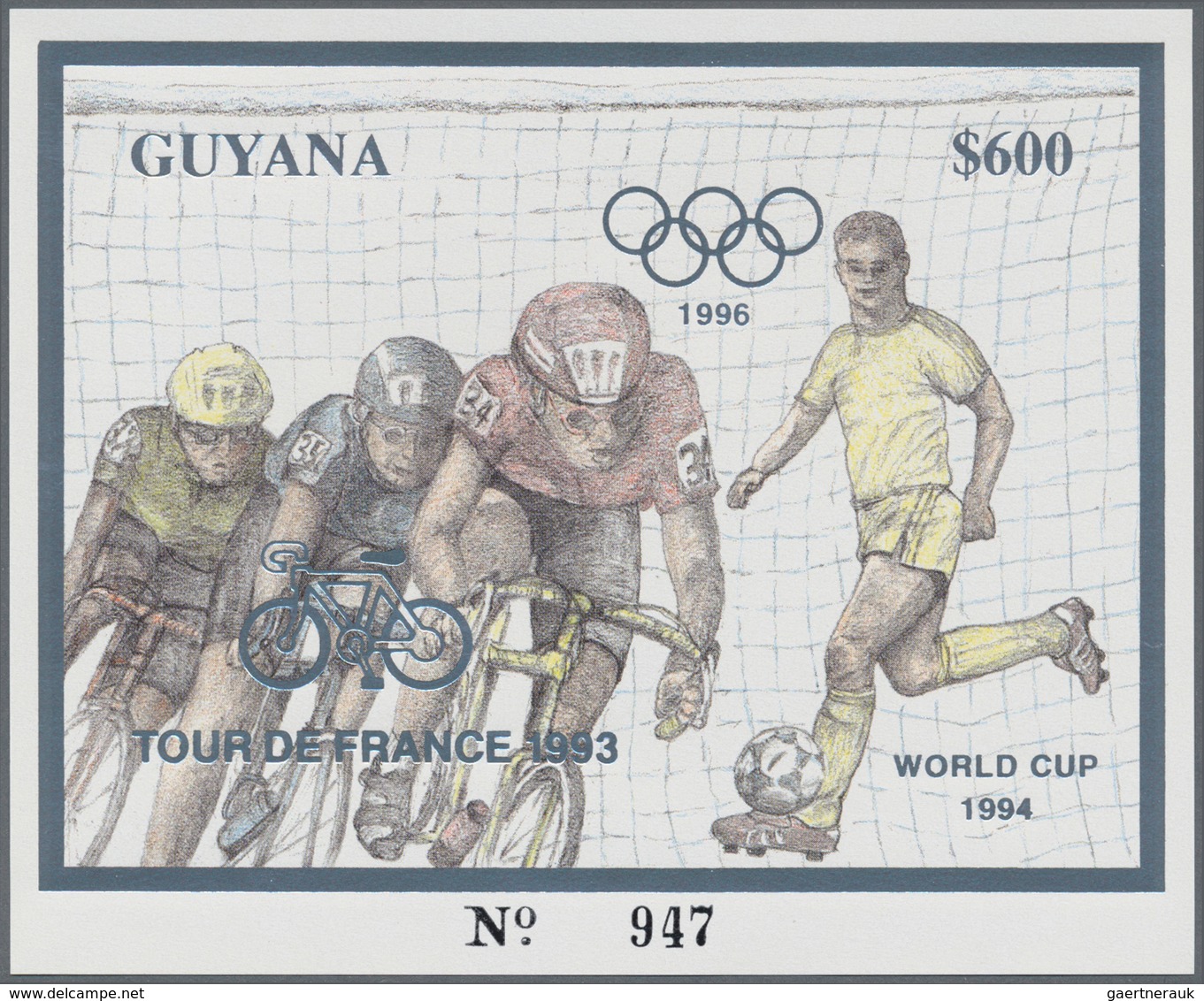 25622 Thematik: Sport-Radsport / Sport-cycling: 1993, Guyana. Set Of 100 GOLD Souvenir Sheets And 100 SILV - Cyclisme