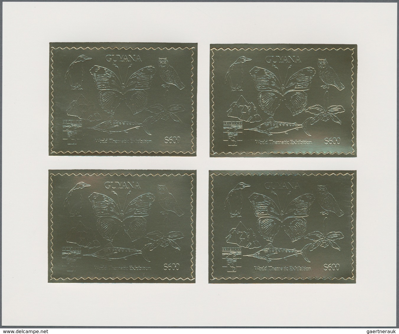 25670 Thematik: Tiere, Fauna / Animals, Fauna: 1992, Guyana. Lot Containing 35 GOLD Miniature Sheets Of 4 - Autres & Non Classés