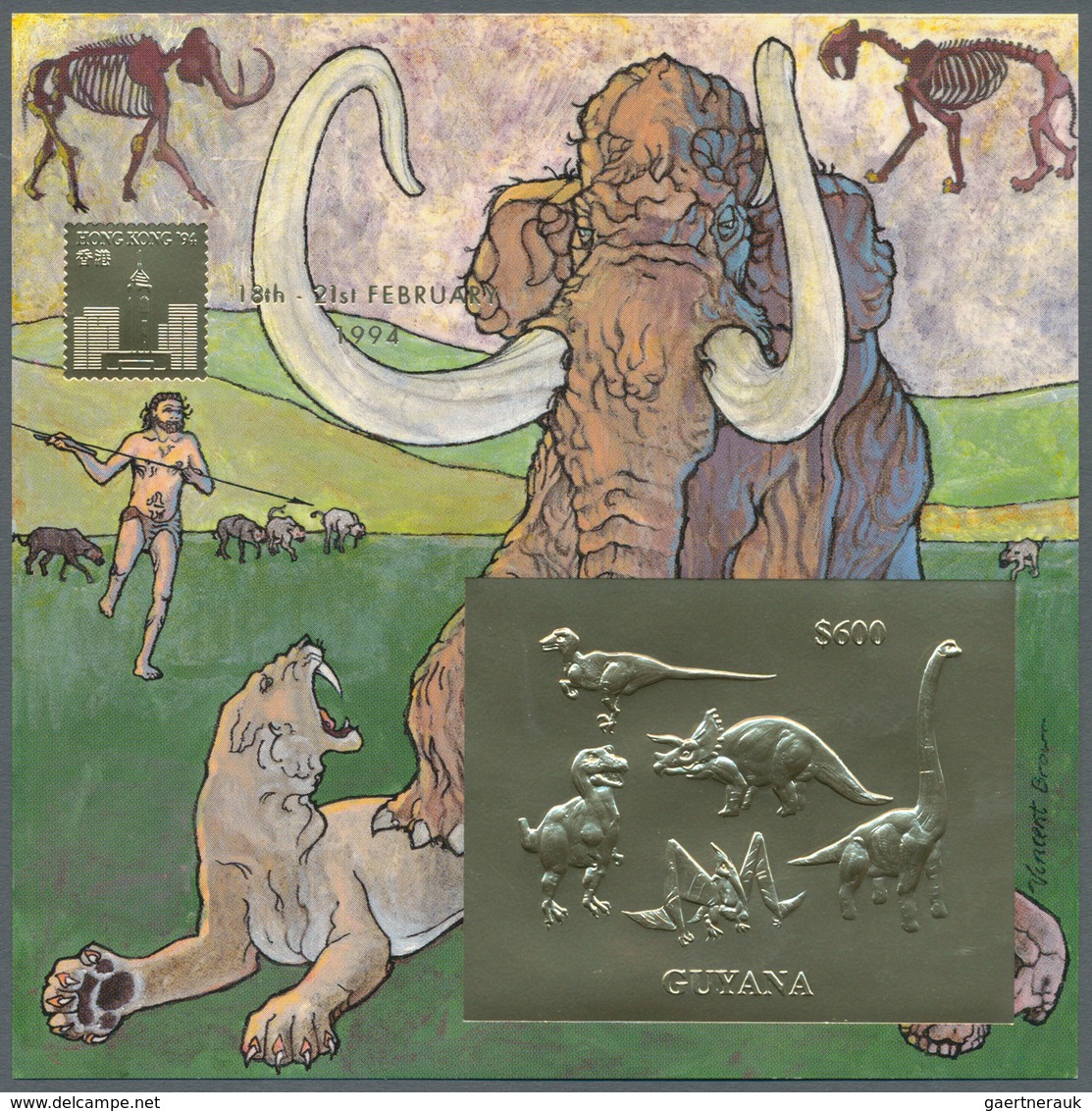 25693 Thematik: Tiere-Dinosaurier / Animals-dinosaur: 1994, Guyana. Lot Of 40 GOLD Souvenir Sheets And 40 - Préhistoriques