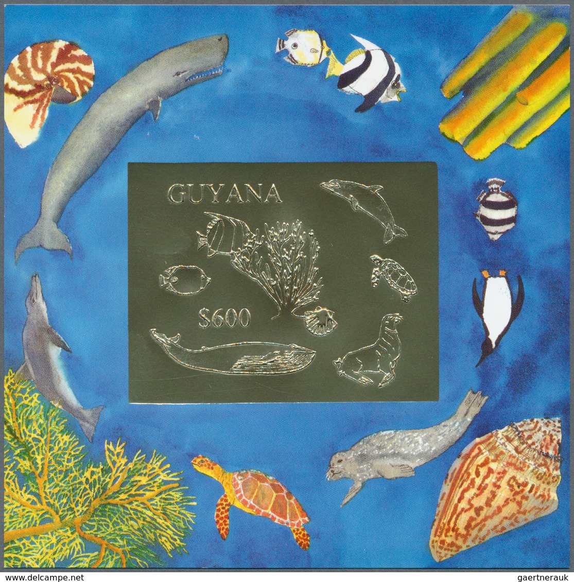 25733 Thematik: Tiere-Meerestiere / Animals-sea Animals: 1993, Guyana. Lot Of 100 GOLD Blocks With $600 St - Vie Marine