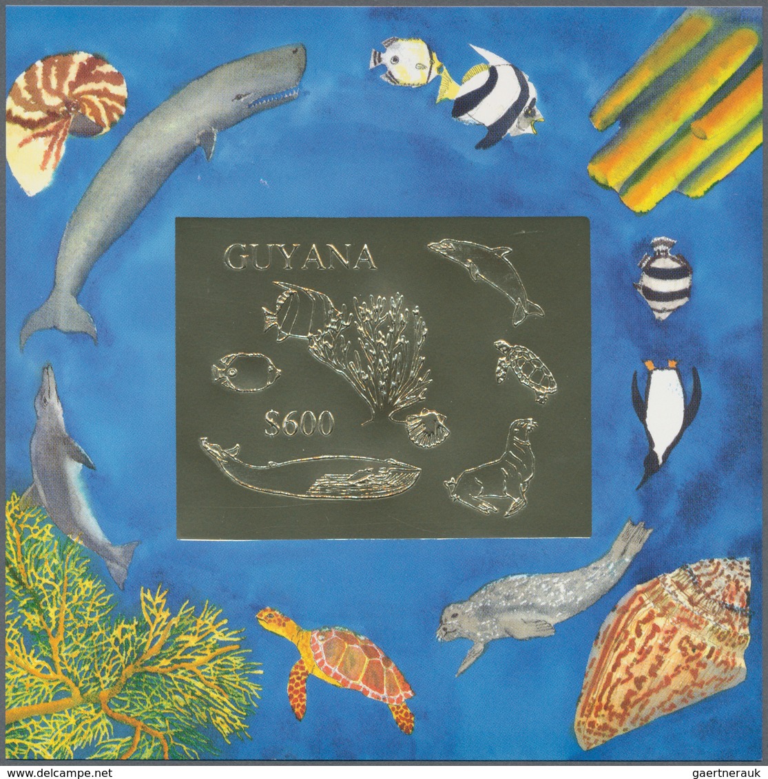 25734 Thematik: Tiere-Meerestiere / Animals-sea Animals: 1993, Guyana. Lot Of 100 GOLD Souvenir Sheets And - Vie Marine
