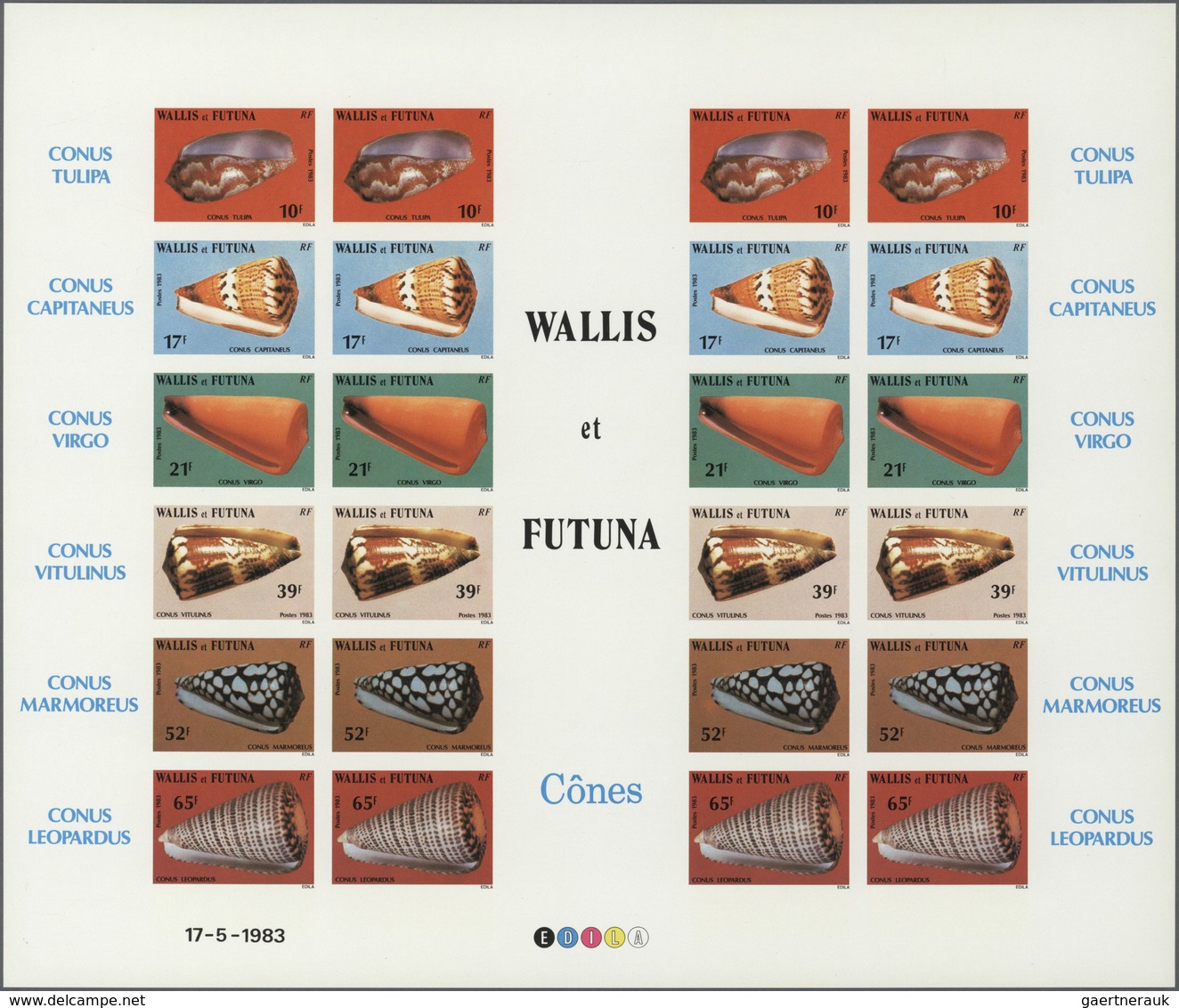 25758 Thematik: Tiere-Meerestiere-Muscheln / Animals-sea Animals-shells: 1983, WALLIS And FUTUNA: Conches - Coquillages