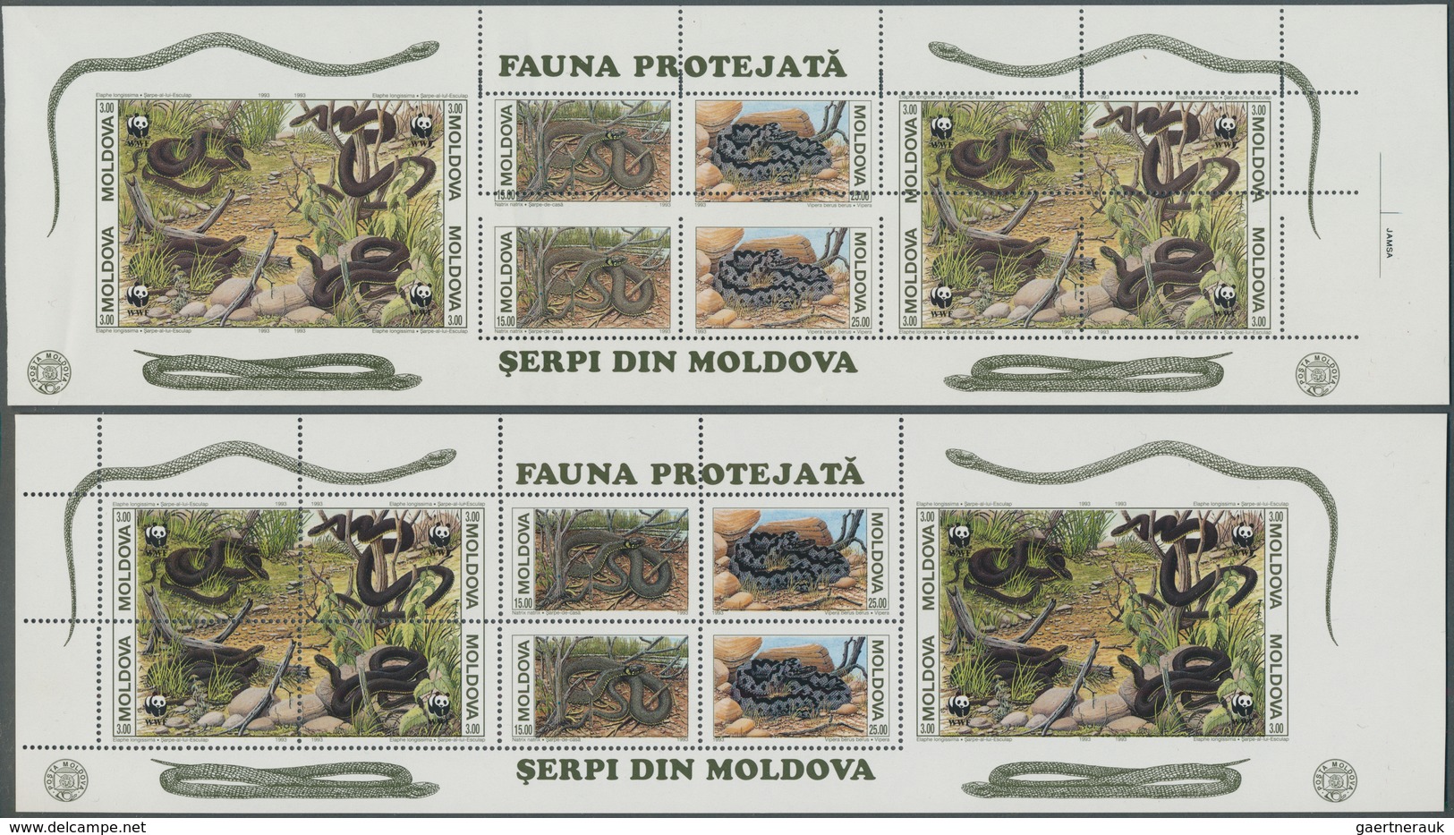 25773 Thematik: Tiere-Reptilien / Animals-reptiles: 1993, MOLDOVA: Snakes Unfolded Booklet Panes Lot Of 30 - Sonstige & Ohne Zuordnung