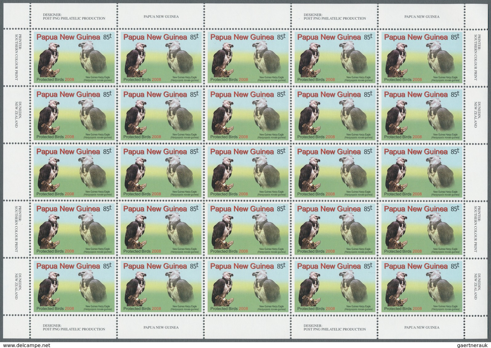 25842 Thematik: Tiere-Vögel / Animals-birds: 2008, Papua New Guinea. Lot Of 2,500 Stamps "85t New Guinea H - Autres & Non Classés