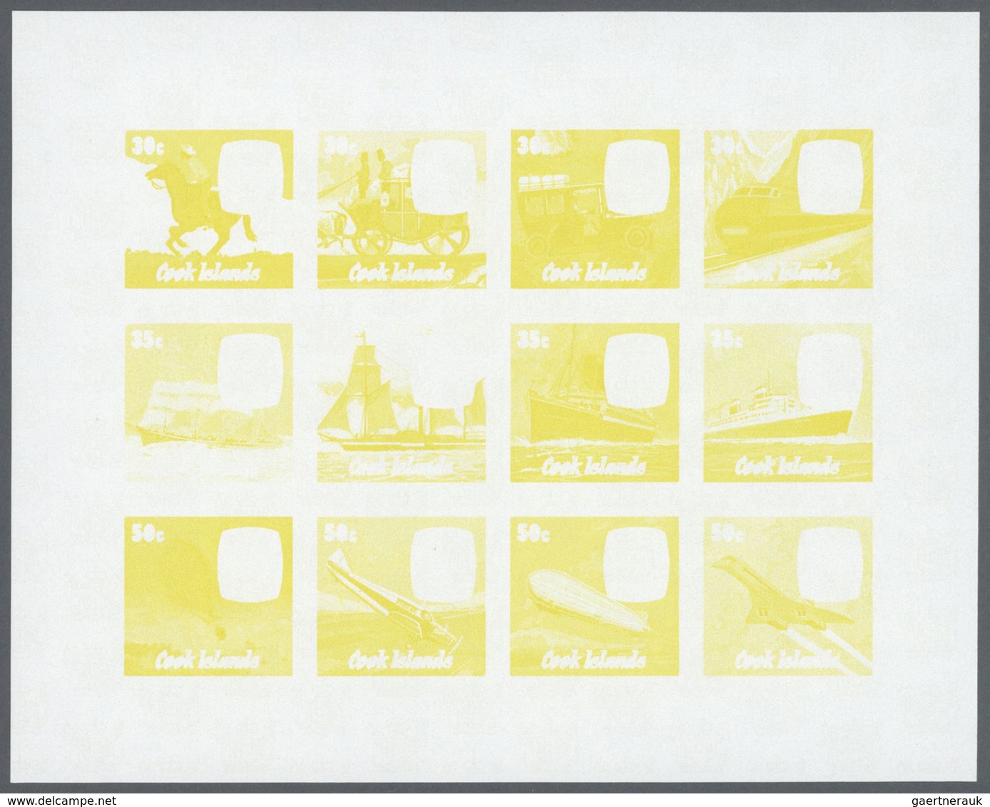 25871 Thematik: Verkehr / traffic: 1979, Cook Islands. Progressive proofs for the souvenir sheet of the is