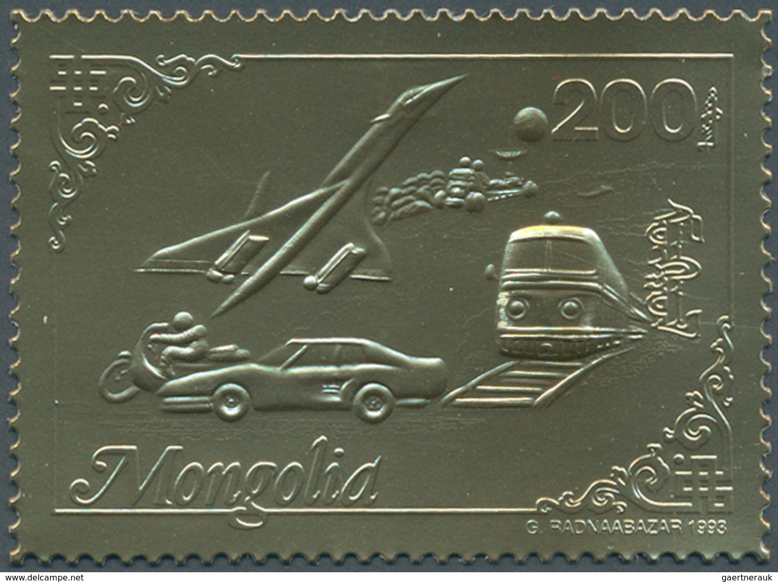 25873 Thematik: Verkehr / Traffic: 1993, Mongolia. Set Of 100 Perforated GOLD Stamps And 100 Perforated SI - Autres & Non Classés