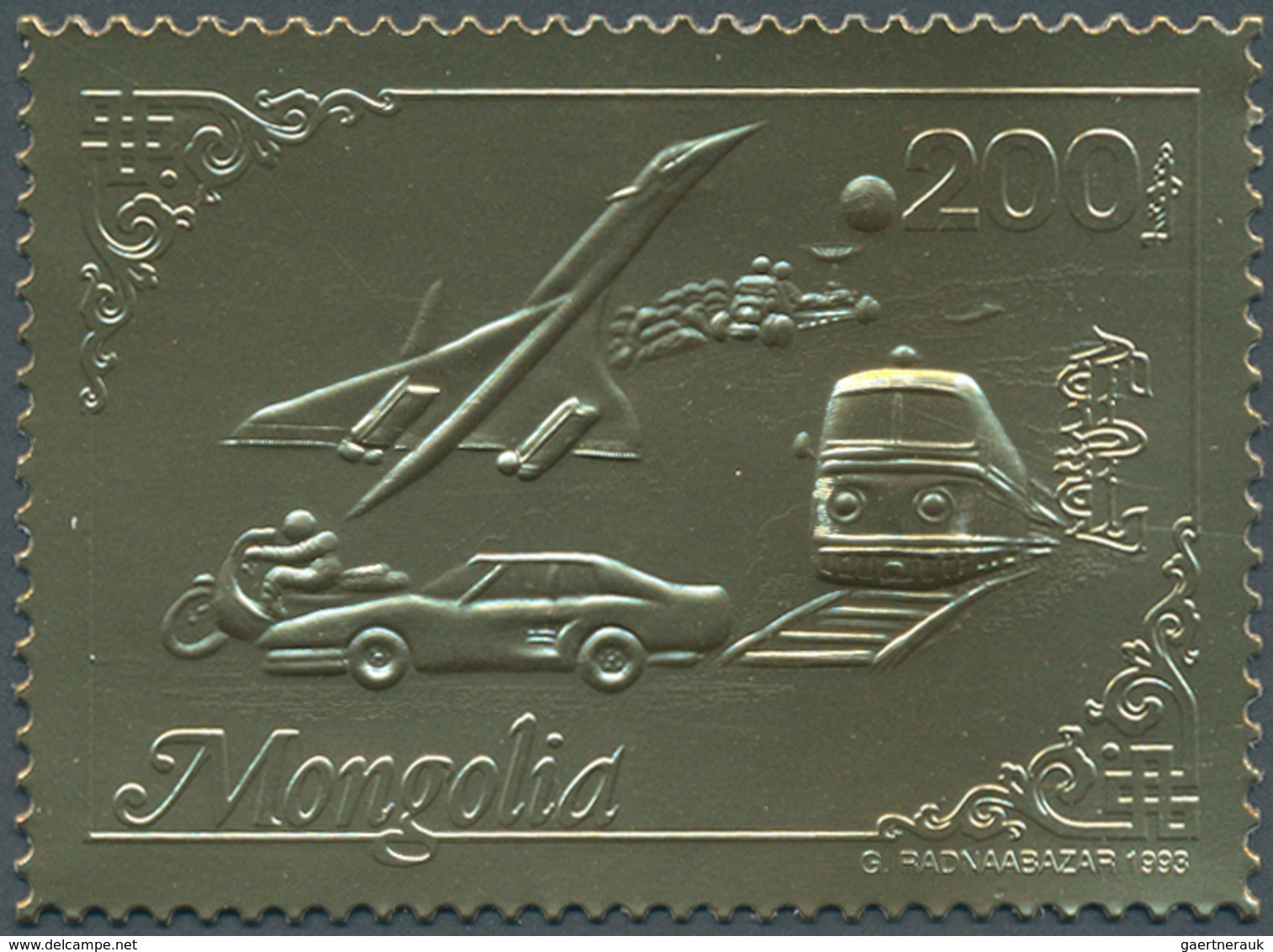 25873 Thematik: Verkehr / Traffic: 1993, Mongolia. Set Of 100 Perforated GOLD Stamps And 100 Perforated SI - Andere & Zonder Classificatie