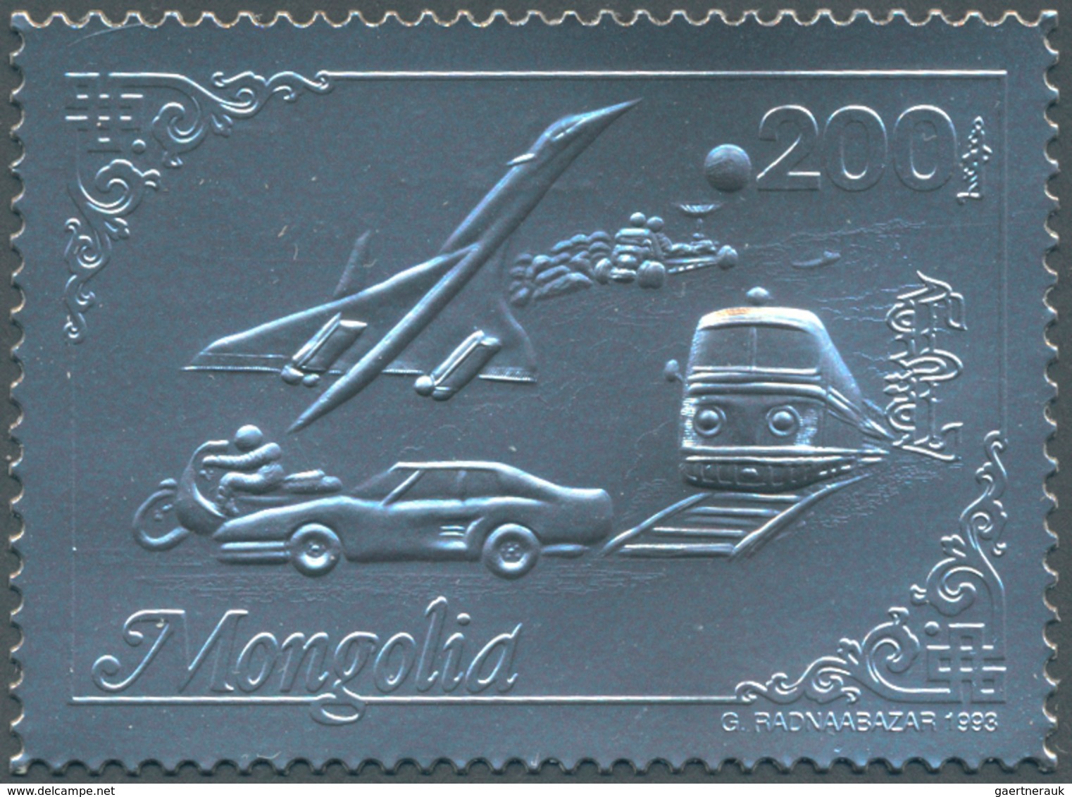 25873 Thematik: Verkehr / Traffic: 1993, Mongolia. Set Of 100 Perforated GOLD Stamps And 100 Perforated SI - Andere & Zonder Classificatie