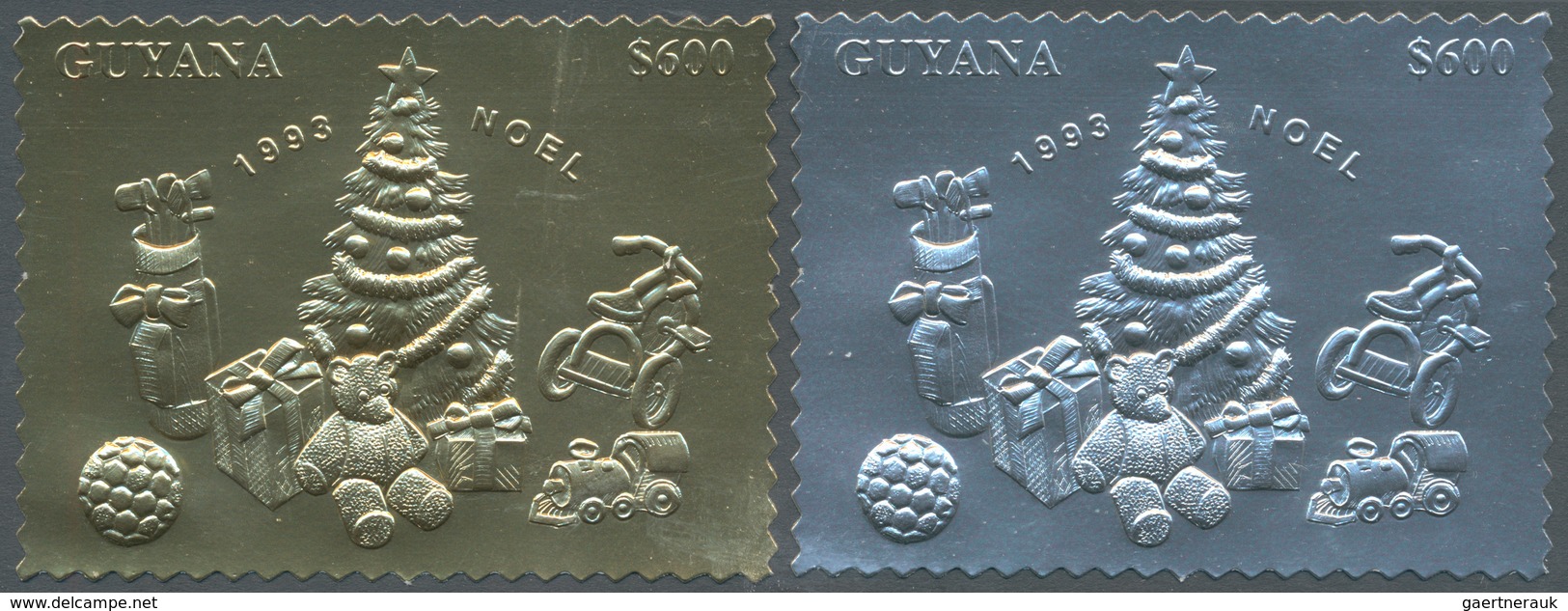 25895 Thematik: Weihnachten / Christmas: 1993, Guyana. Lot Of 100 GOLD Stamps And 100 SILVER Stamps CHRIST - Noël