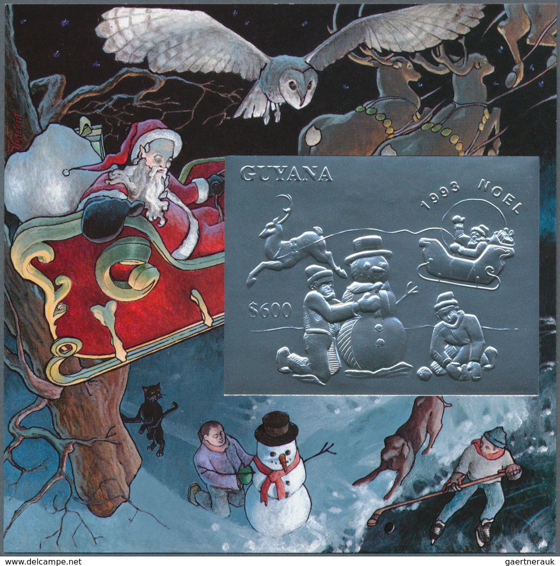 25896 Thematik: Weihnachten / Christmas: 1993, Guyana. Lot Of 100 SILVER Christmas Blocks Containing The $ - Noël