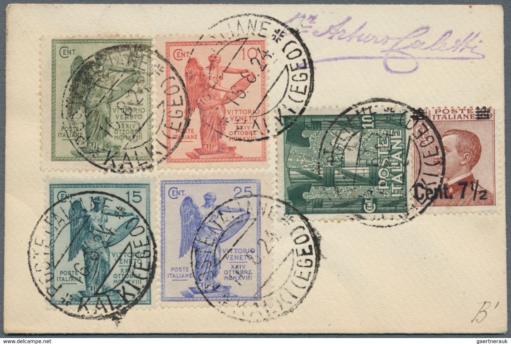 26001 Ägäische Inseln: 1917/1928, Italy Used In The Aegean, Lot Of Six Pieces And One Cover With Italian F - Egée